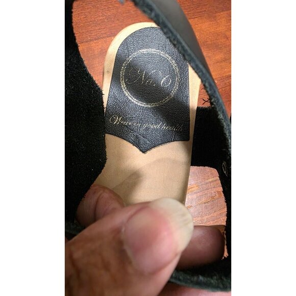 NO.6 Women's Black Leather Old School Slingback Clogs Wooden Heel US 7/ EU 37 - Picture 7 of 9